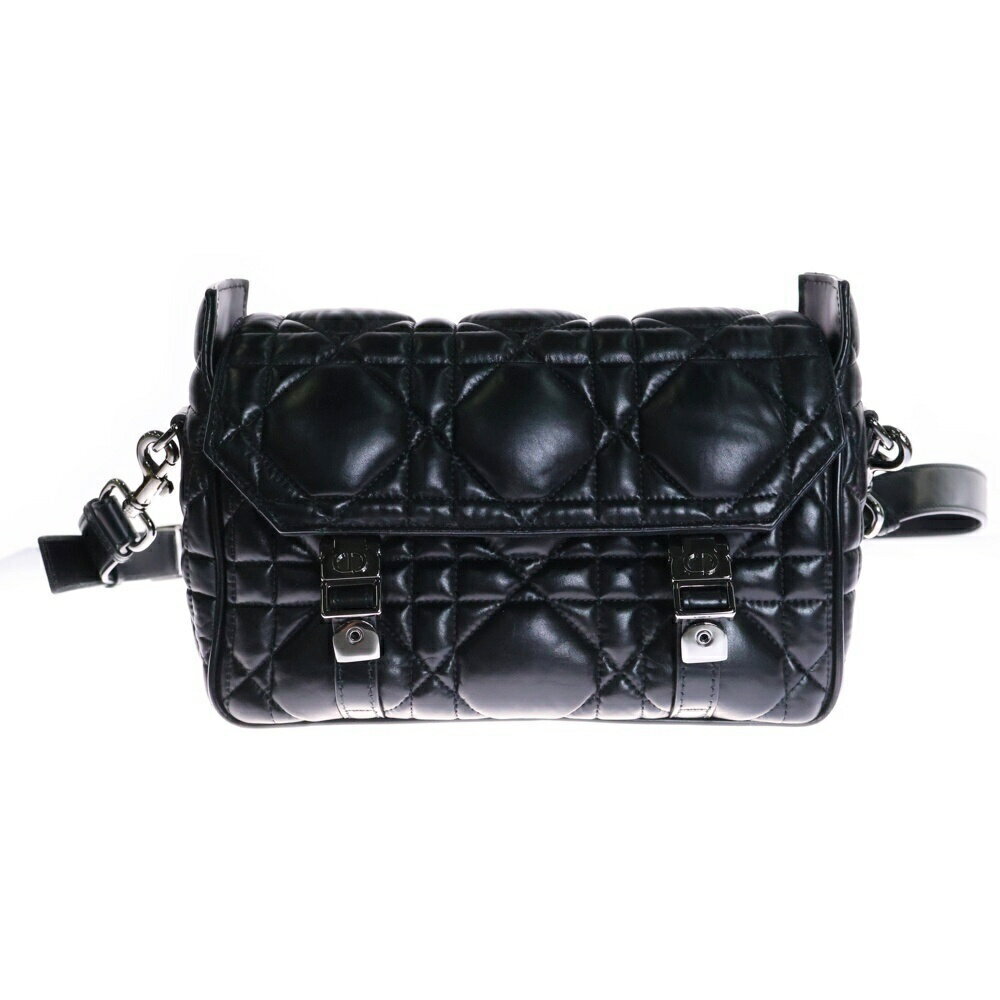 Christian Dior Cannage Camp Shoulder Bag Black Leather